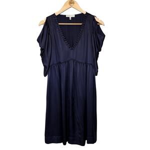 See by Chloe Women’s 100% Silk Empire Waist Cold Shoulder V Neck Dress Blue Sz 6